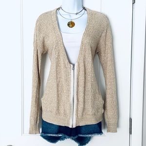 silence + noise oatmeal zip cardigan w pockets EUC